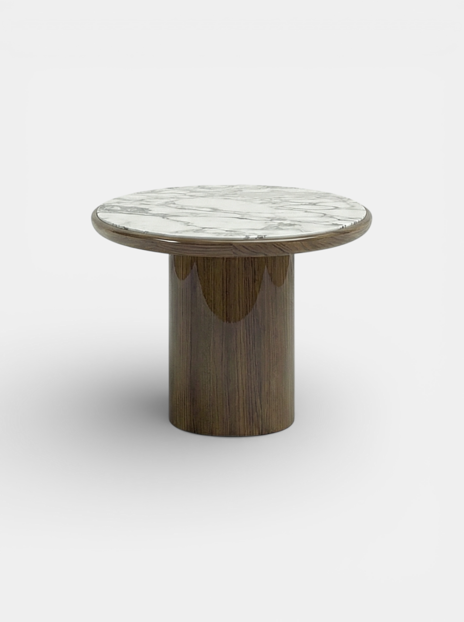 Carla dining table profile view - Italian wood and Arabescato marble luxury furniture side angle