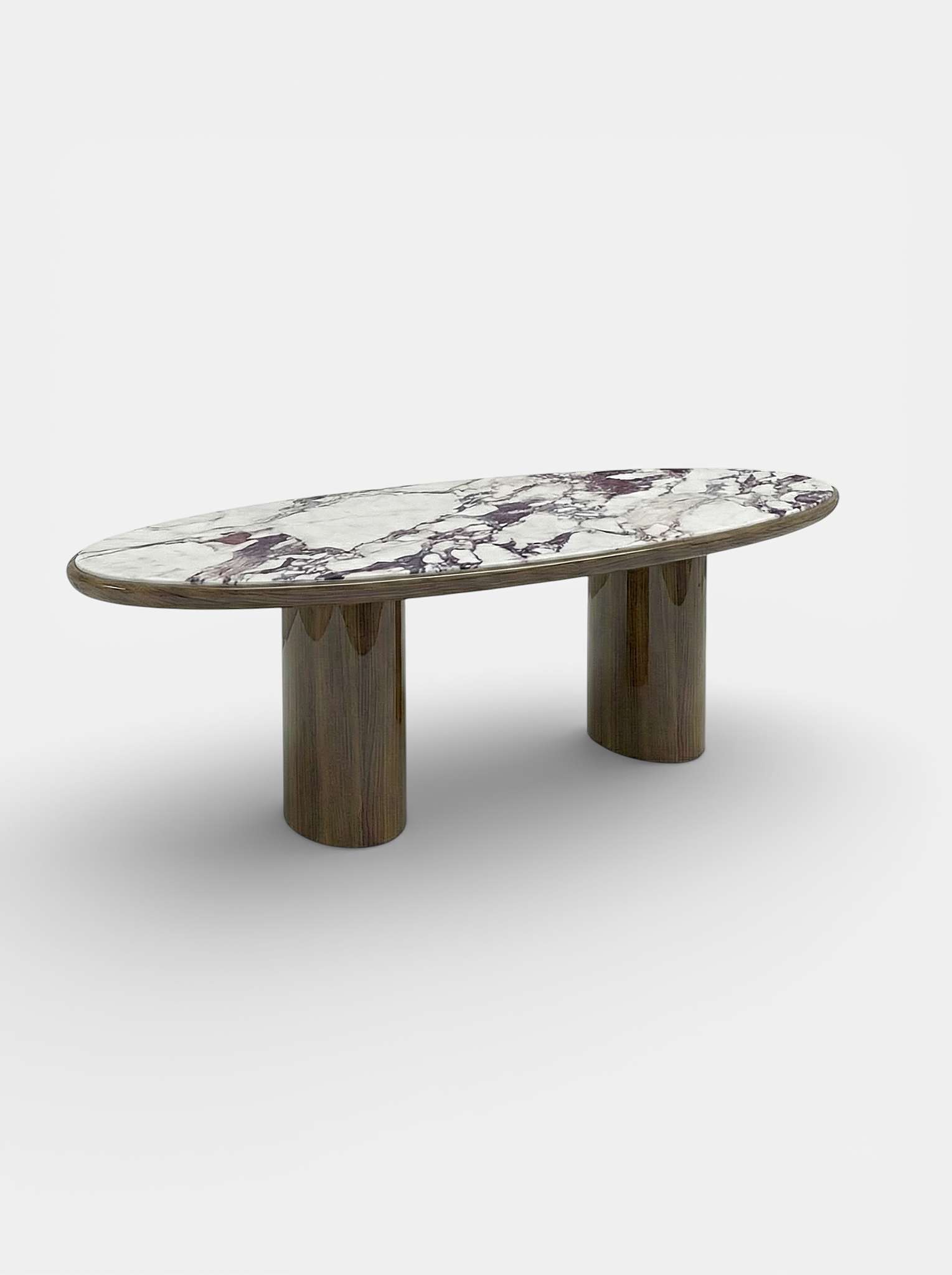 Wood and Calacatta Viola Carla dining table - premium Italian furniture with purple veined marble