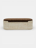 Luxury Italian travertine storage bench with clean modern lines - front view of Chloé bench by MARBERA