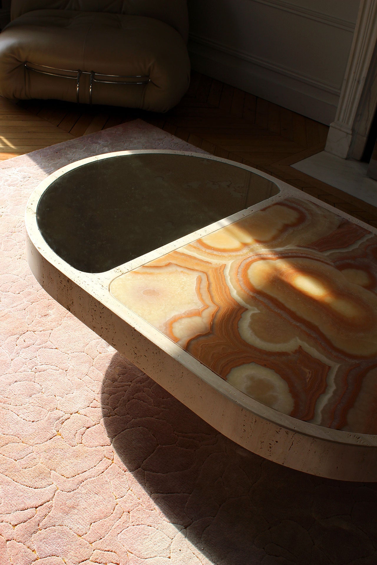 Minimalist view of sixties onyx coffee table showcasing clean Italian design lines - MARBERA furniture