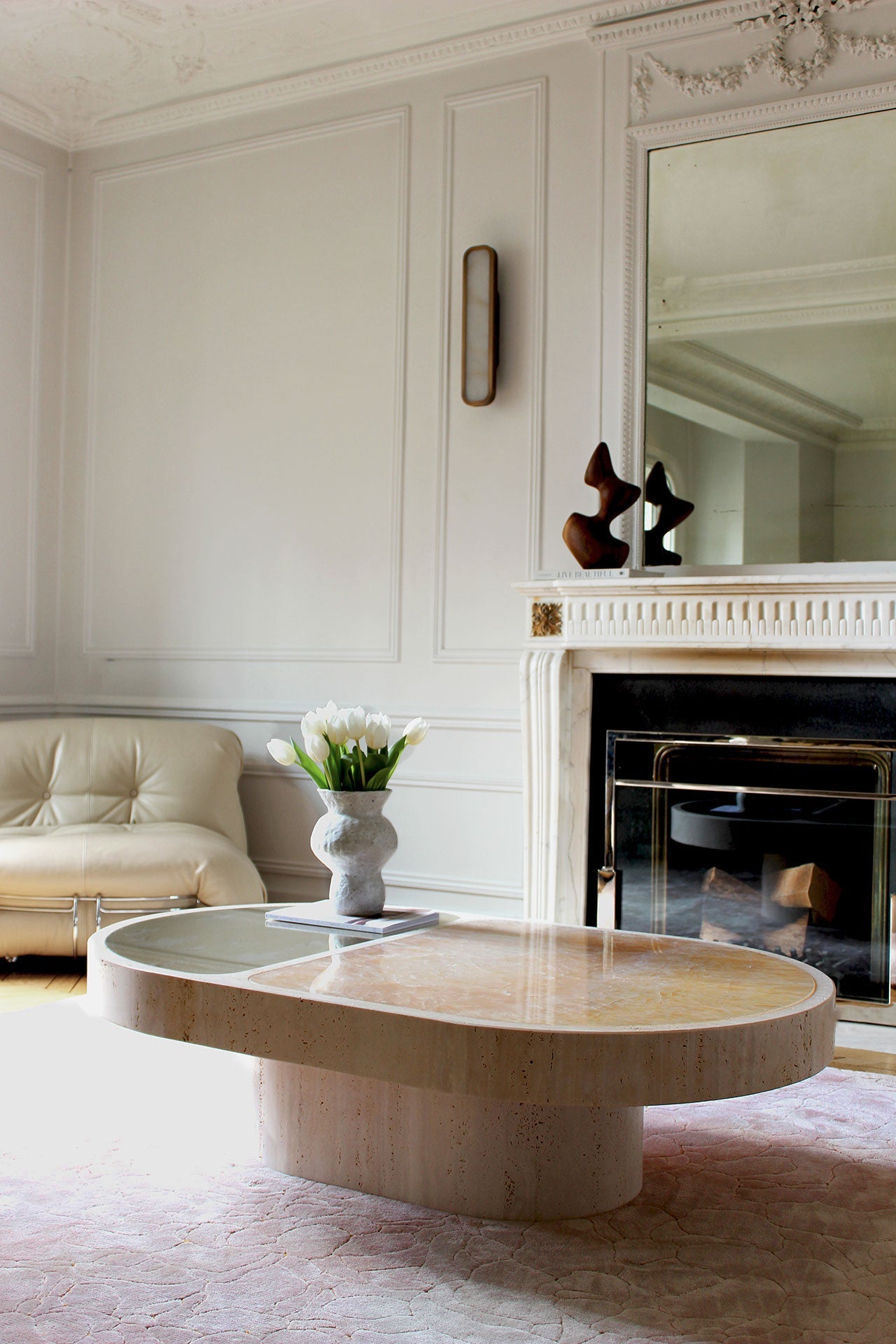 Sunset onyx marble coffee table displaying warm amber and gold veining - luxury Italian stone furniture
