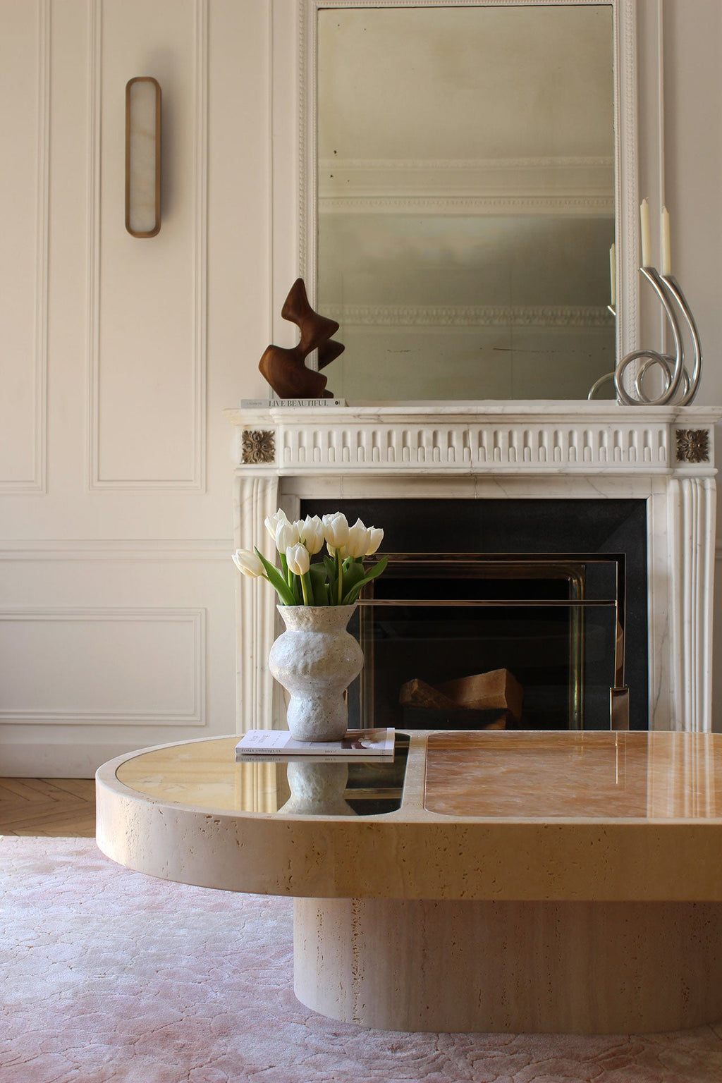 Detailed sunset onyx marble surface showing natural golden patterns - Italian luxury furniture design