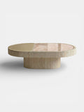 Elegant Italian coffee table featuring travertine base with sunset onyx marble top - MARBERA Cohesion