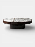 Luxury Italian coffee table combining natural wood with Calacatta Viola marble - MARBERA Cohesion design