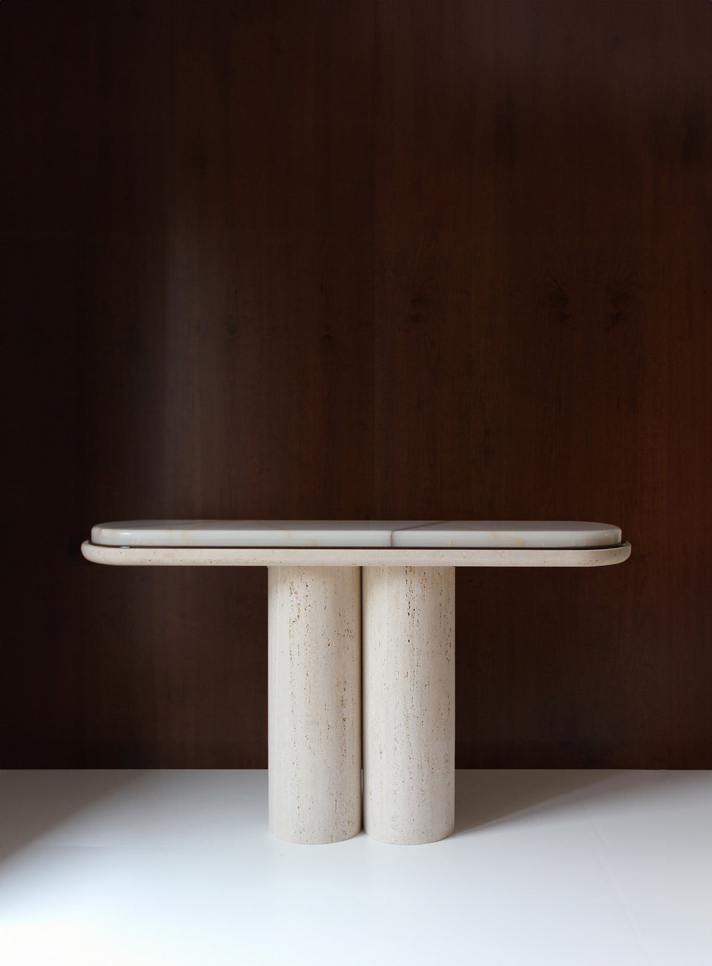 Luxury travertine and onyx Ida console - Italian marble furniture craftsmanship - face-on view