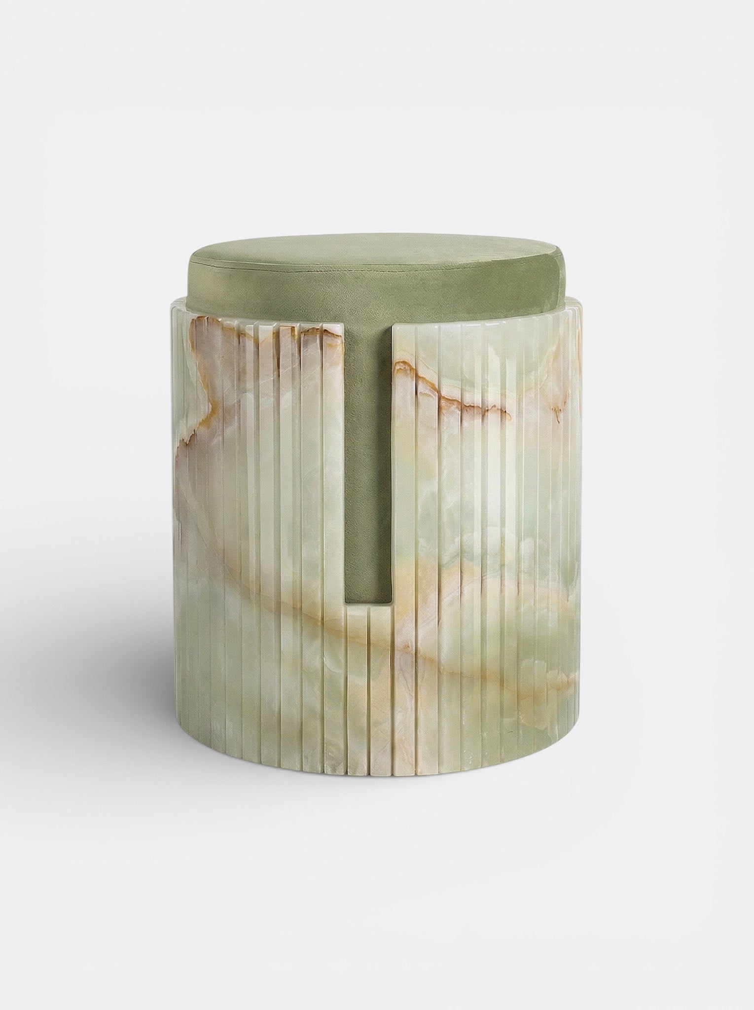 Green onyx Dolce stool front view - Italian luxury marble seating with curved organic design