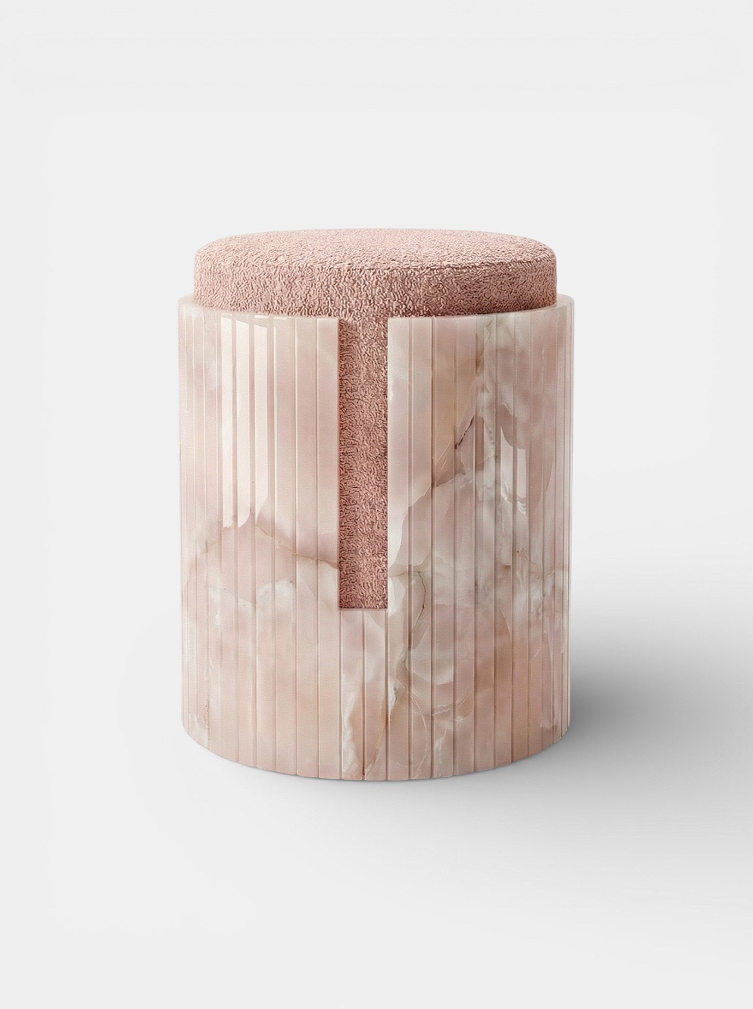 Elegant pink onyx Dolce stool - luxury Italian marble seating contemporary design front view