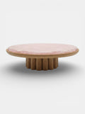 Stunning oak and pink onyx coffee table front view - luxury Italian marble furniture MARBERA