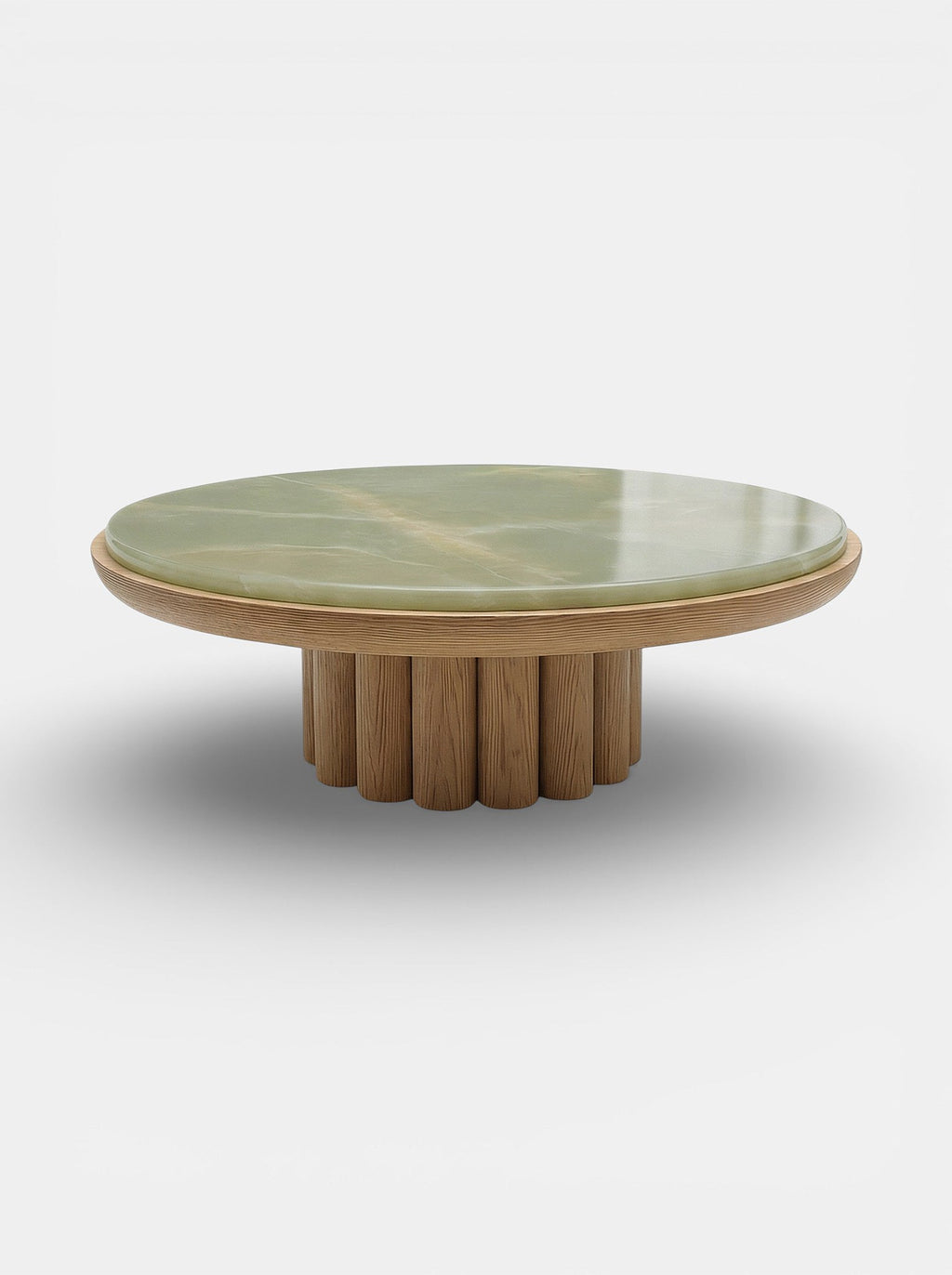 Luxury Italian oak and green onyx coffee table with curved design - MARBERA contemporary furniture