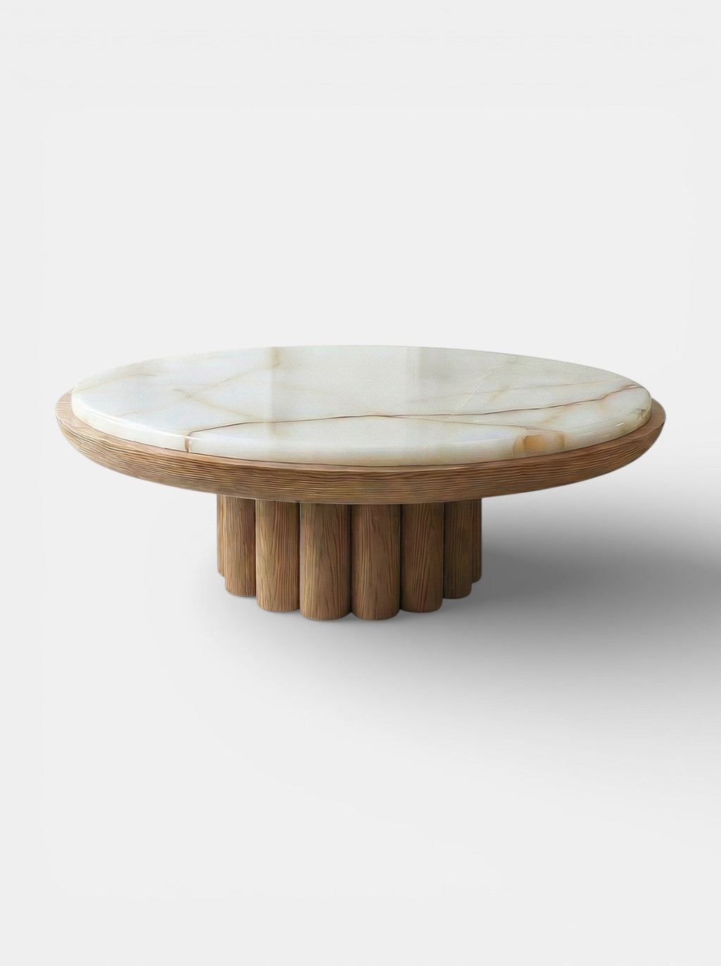 Luxury oak and shell onyx coffee table with organic patterns - Italian crafted marble furniture