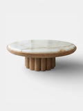 Luxury oak and shell onyx coffee table with organic patterns - Italian crafted marble furniture