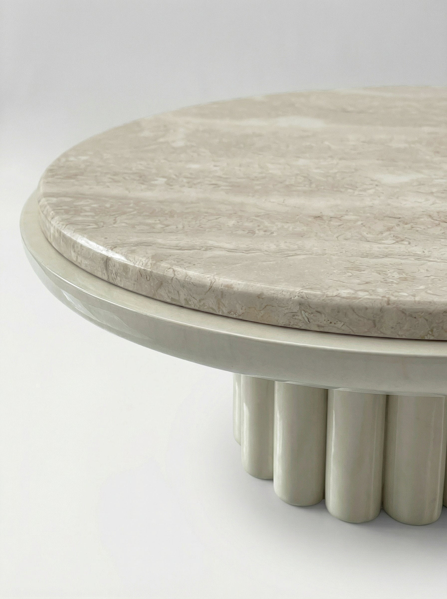 Elegant travertine marble coffee table with off-white finish - premium Italian stone furniture