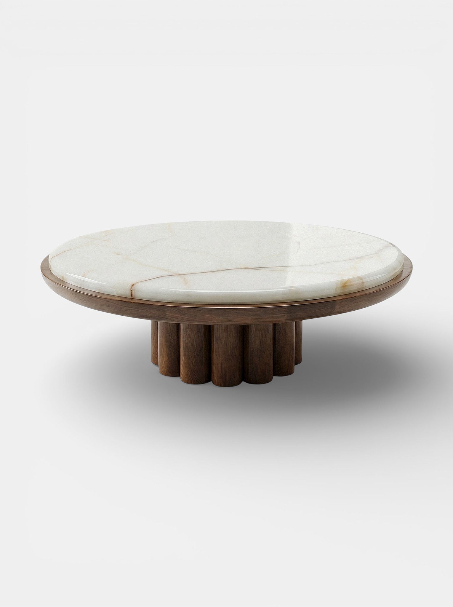 Luxury wood and shell onyx coffee table with natural stone patterns - Italian marble furniture