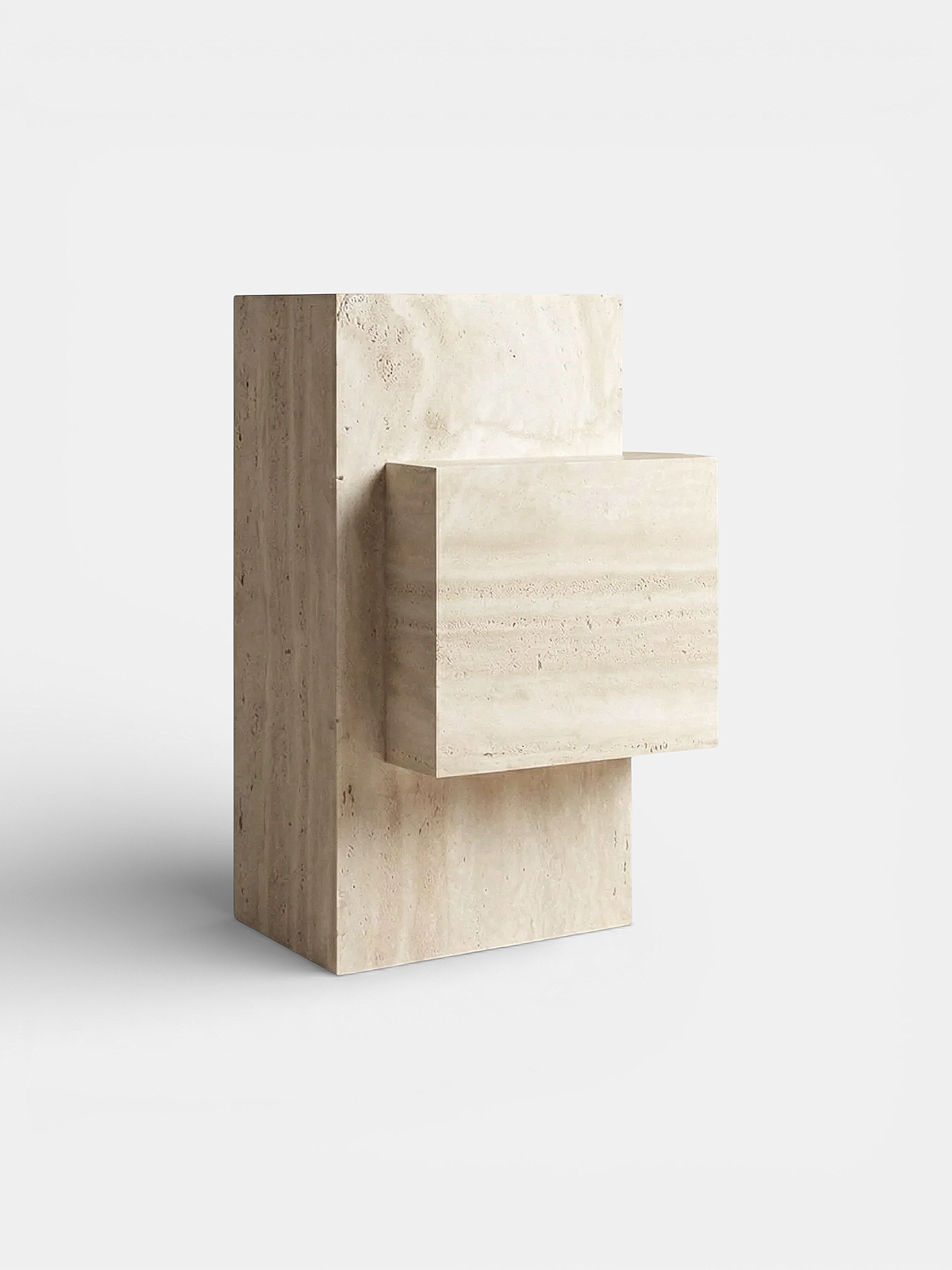 Travertine marble table front view showcasing natural stone patterns, Italian luxury dining furniture