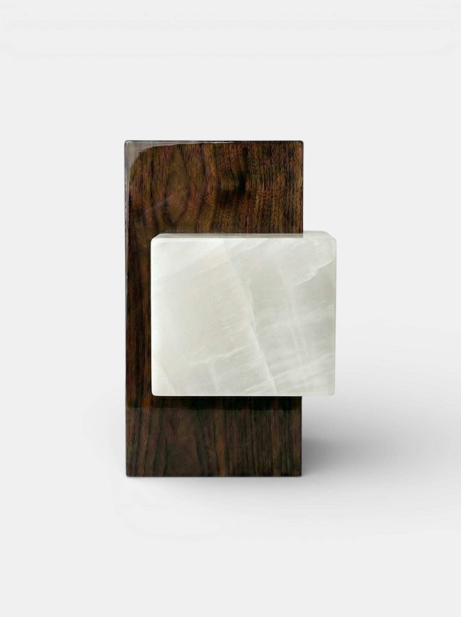 Wood and white onyx combination table, Italian luxury furniture mixed materials sculptural design