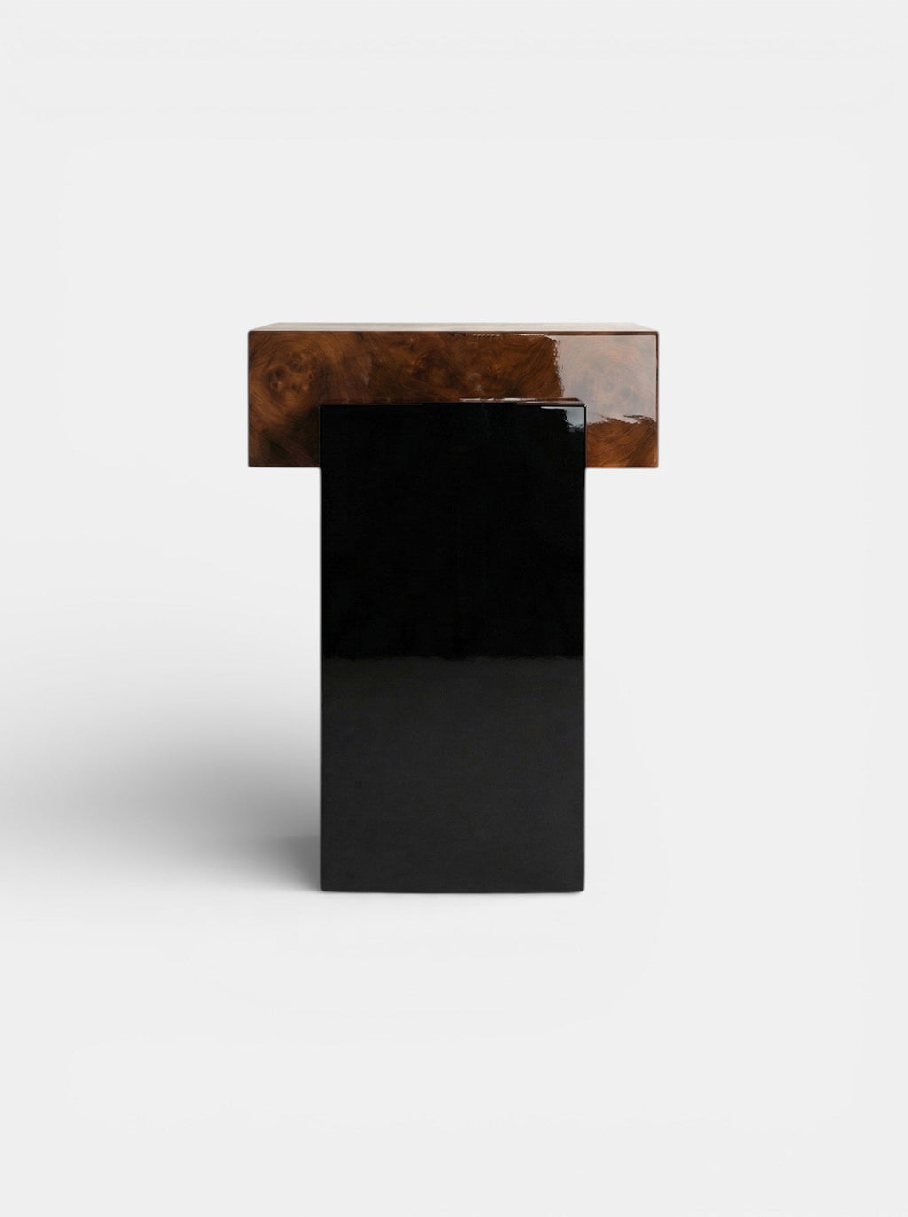 MARBERA Gaia burl wood black lacquered side angle - Italian luxury furniture with glossy finish contrast
