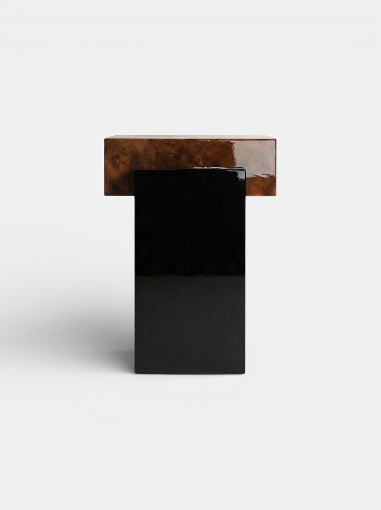 MARBERA Gaia burl wood black lacquered side angle - Italian luxury furniture with glossy finish contrast