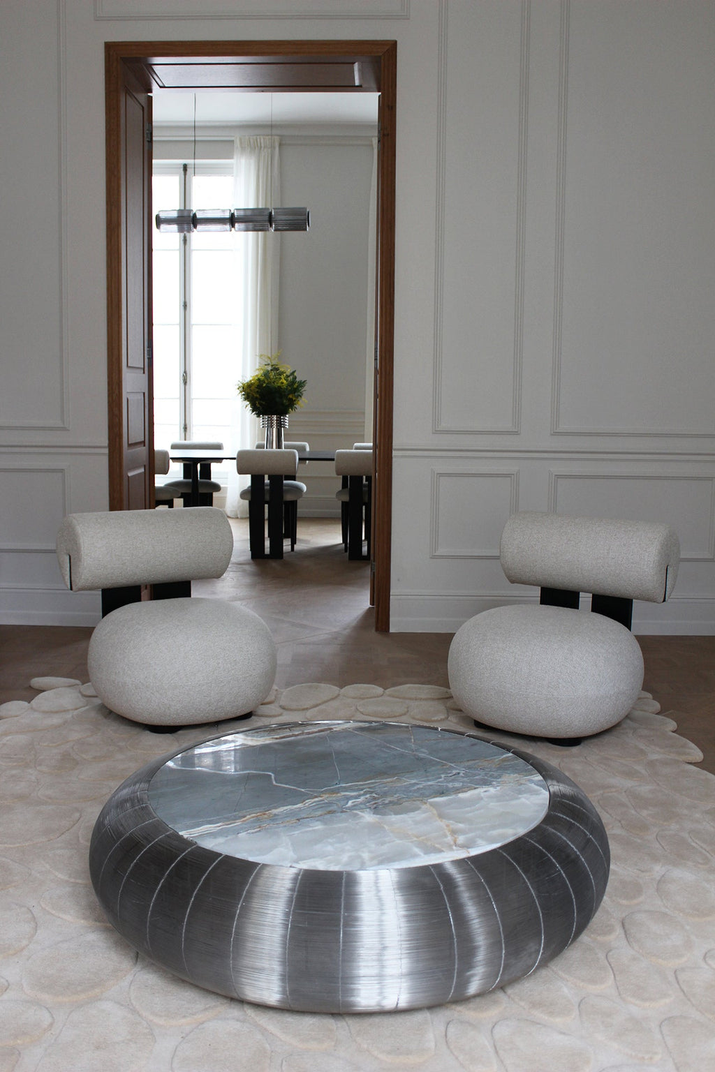 MARBERA MV011 Galaxy luxury furniture - Italian premium marble with Pierre Frey material accents