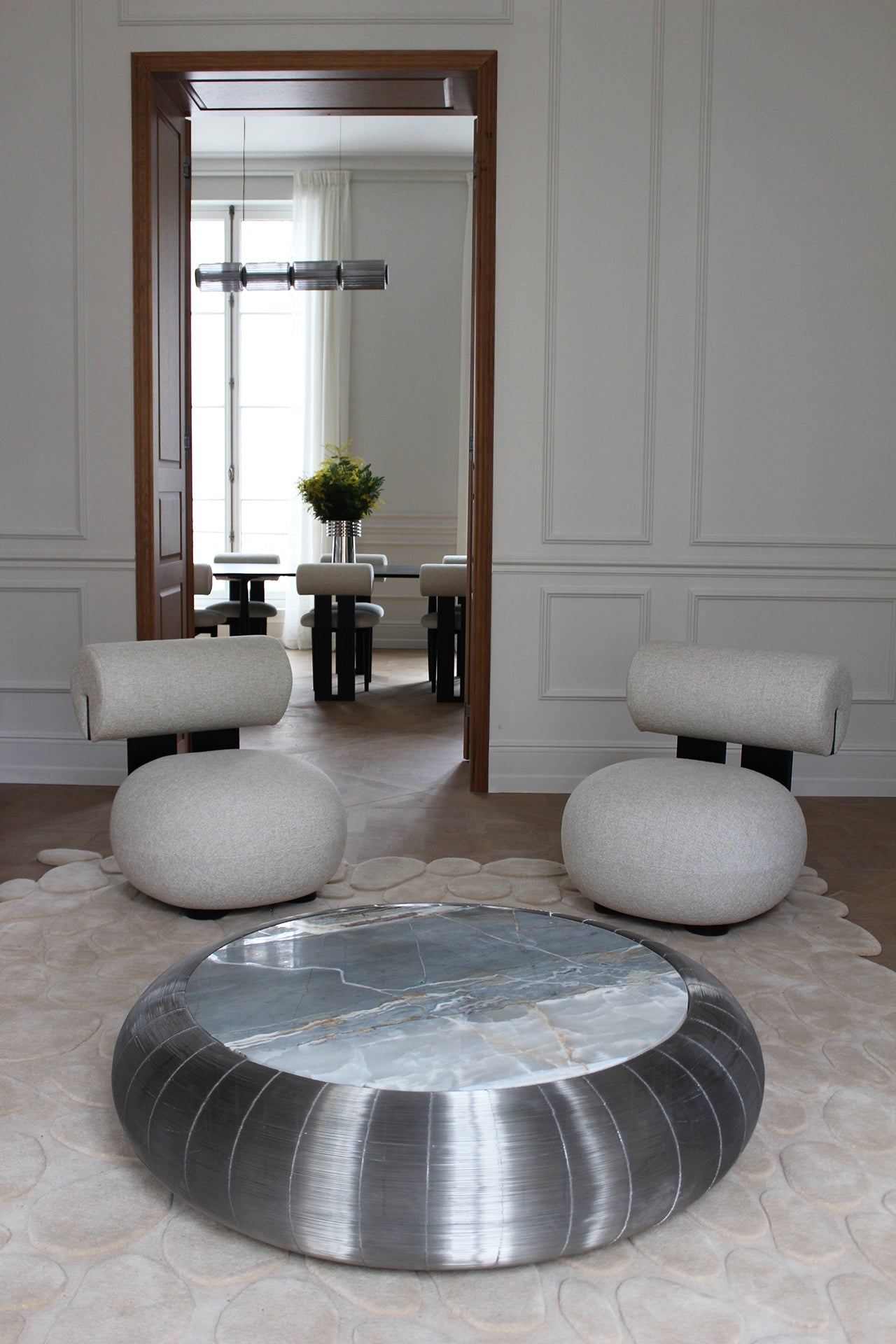 MARBERA MV011 Galaxy luxury furniture - Italian premium marble with Pierre Frey material accents