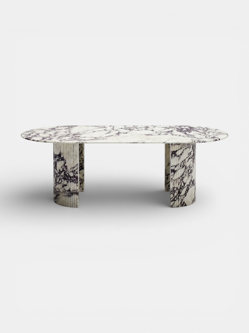 Luna Calacatta Viola marble dining table front view - purple veined Italian marble luxury furniture