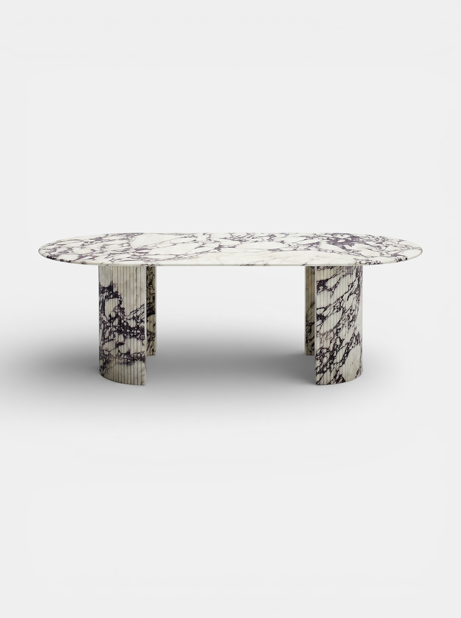 Luna Calacatta Viola marble dining table front view - purple veined Italian marble luxury furniture
