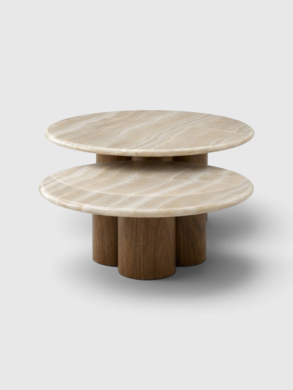 Gianni Duo Ivory Onyx and Wood Coffee Tables