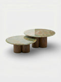 Gianni duo green onyx and wood coffee tables set Italian luxury marble furniture contemporary style