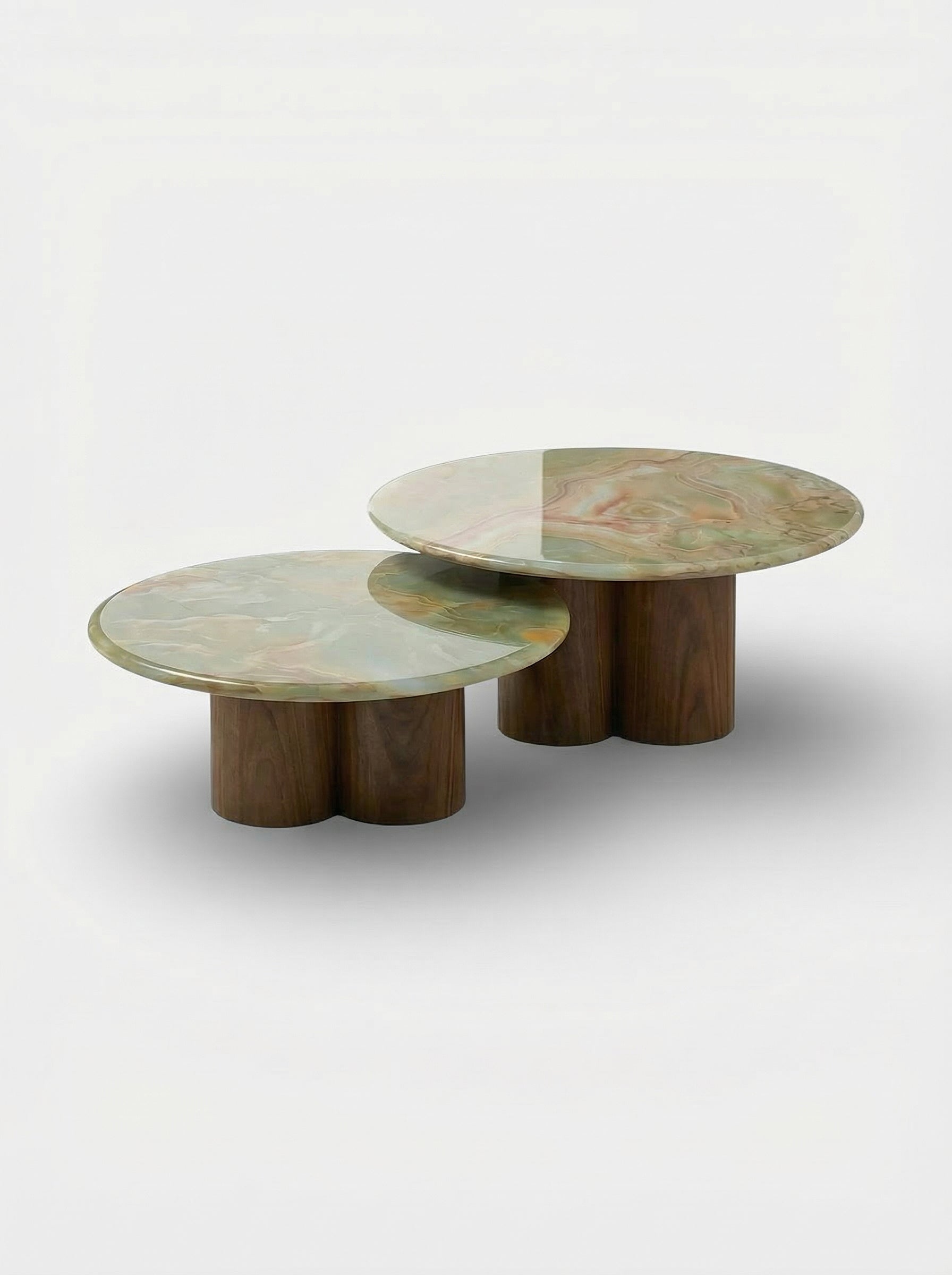 Gianni duo green onyx and wood coffee tables set Italian luxury marble furniture contemporary style