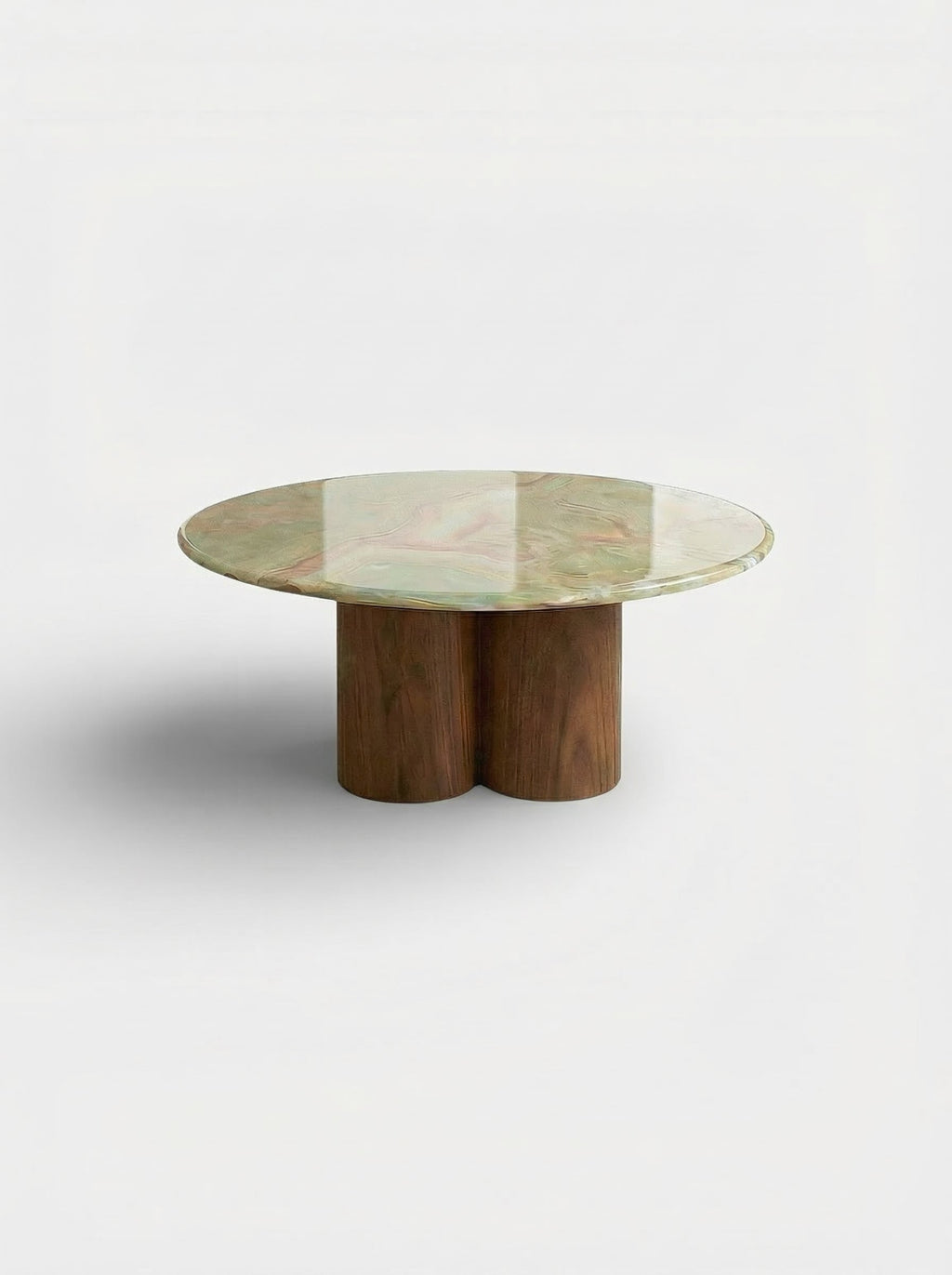 Gianni solo green onyx and wood coffee table Italian luxury furniture mixed materials design