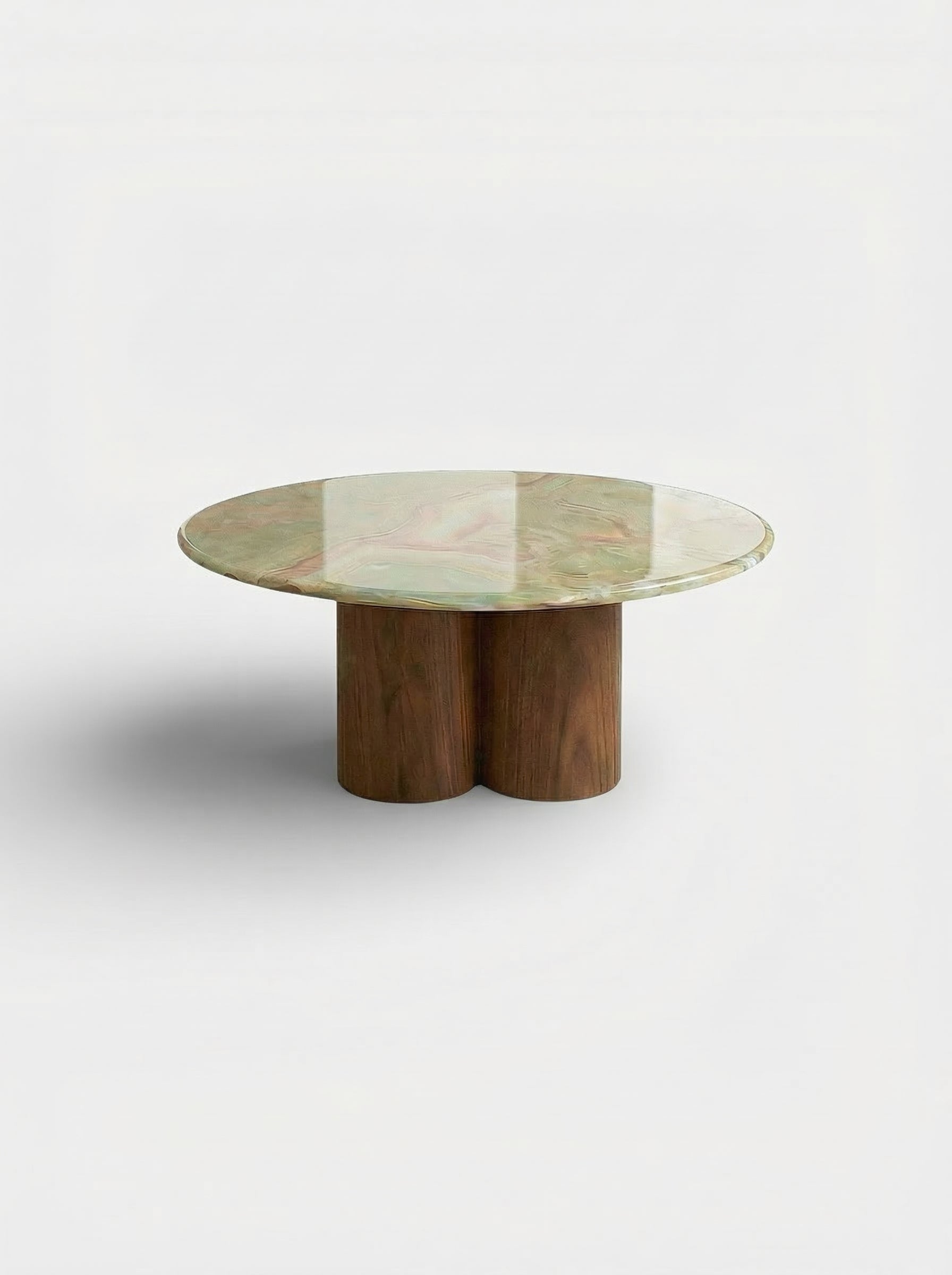 Gianni solo green onyx and wood coffee table Italian luxury furniture mixed materials design