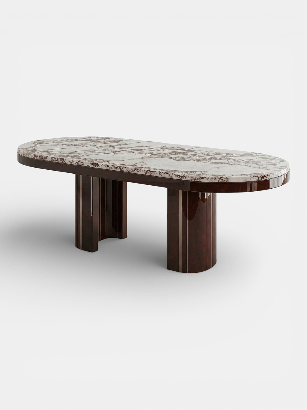 Gio brown and Calacatta Viola marble table front view Italian luxury furniture contemporary style