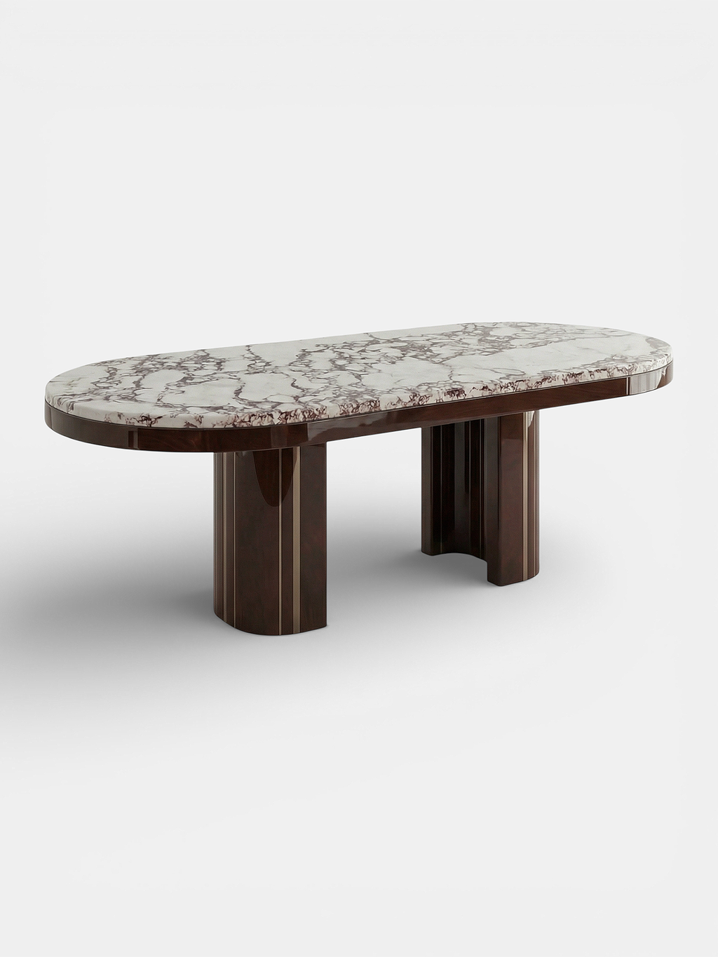 Gio brown Calacatta Viola marble table alternate angle showcasing natural stone veining patterns