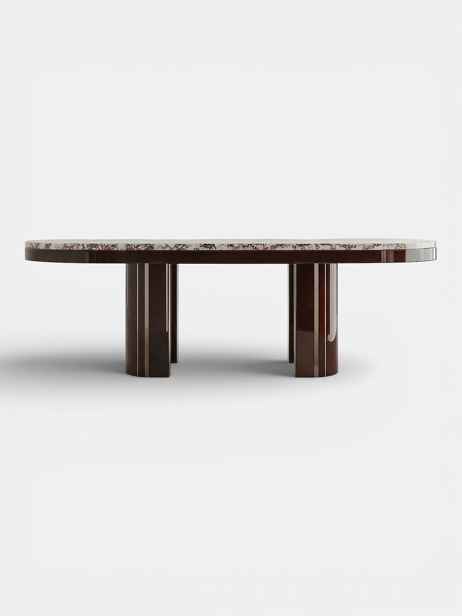 Gio brown Calacatta Viola marble dining table detail view highlighting Italian luxury craftsmanship