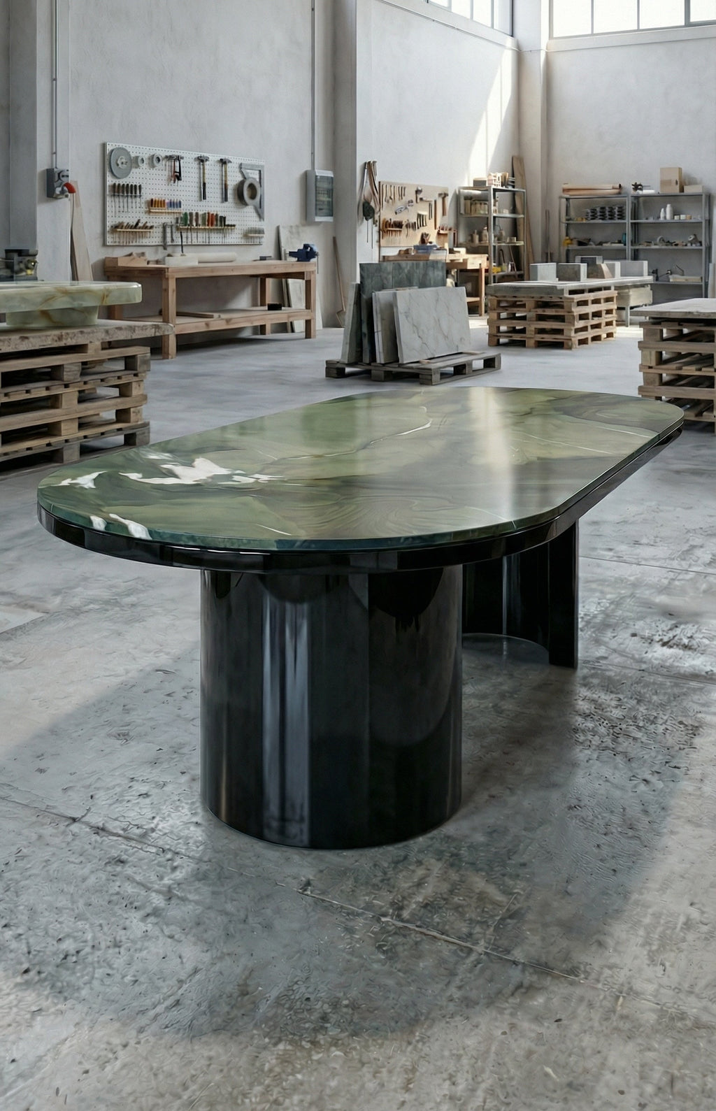 Gio dining table styled room setting black avocado marble Italian luxury furniture interior design