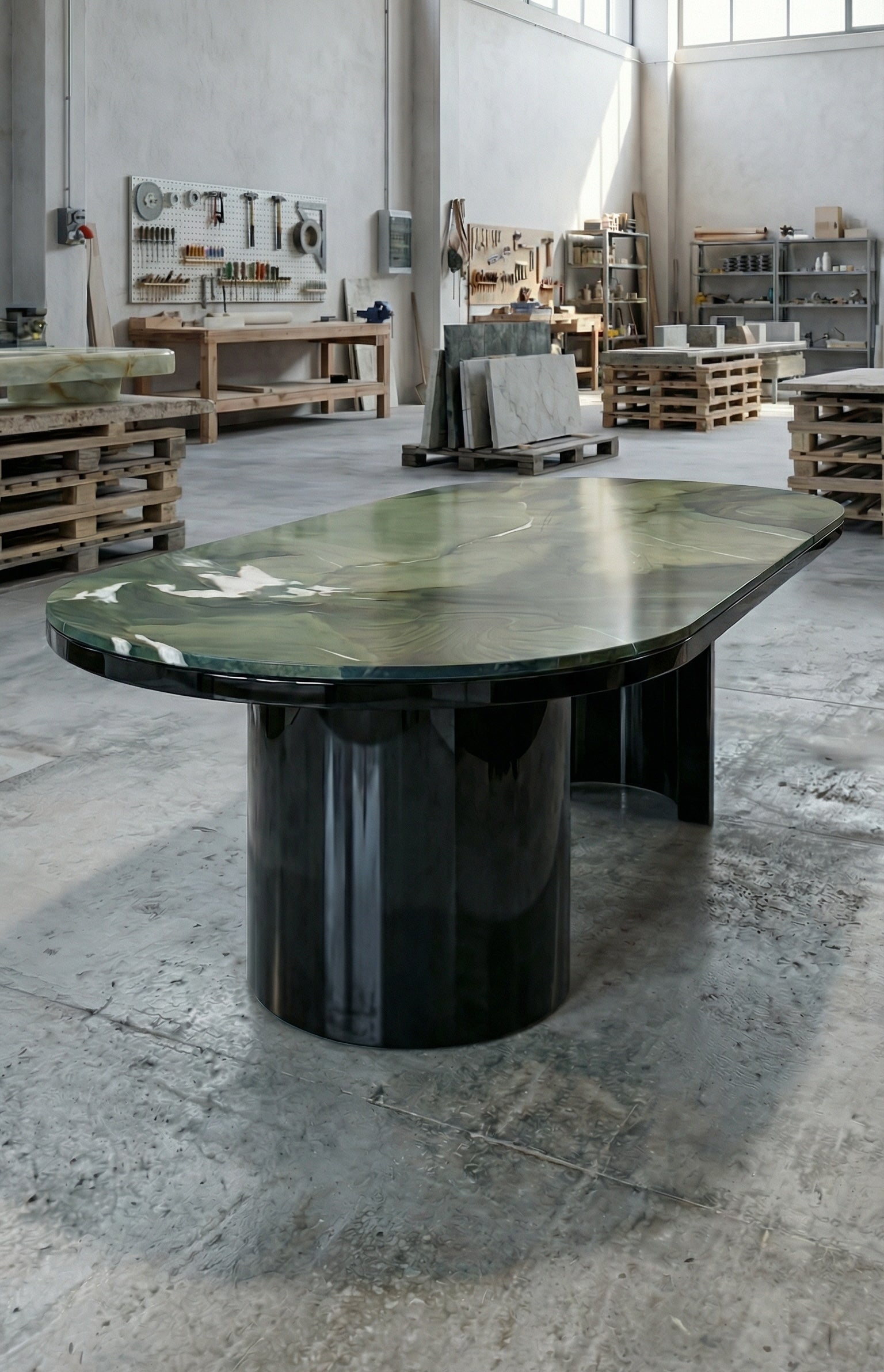 Gio dining table styled room setting black avocado marble Italian luxury furniture interior design