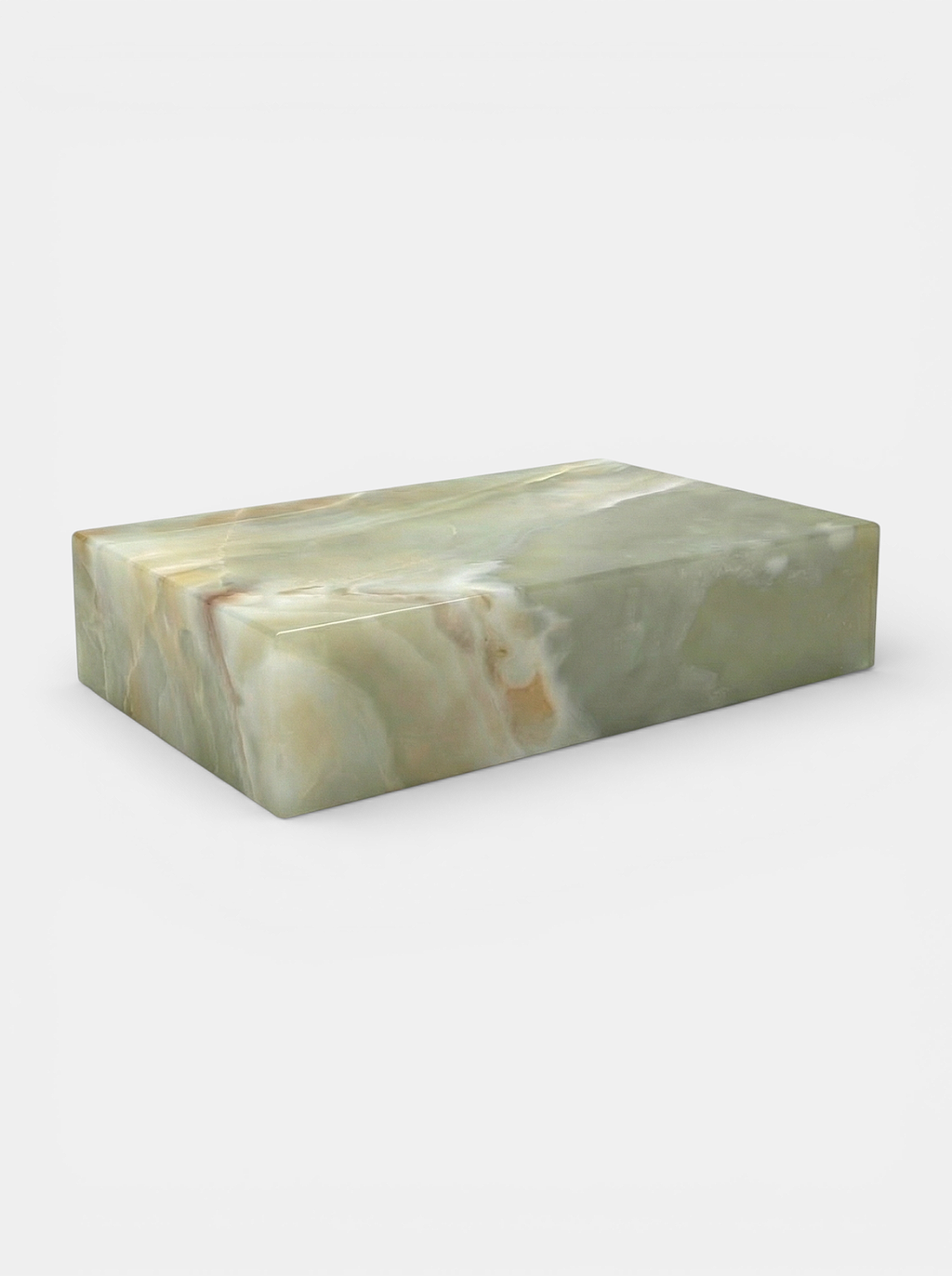 Green onyx bubble gum coffee table side view showing smooth organic curves - handcrafted Italian marble