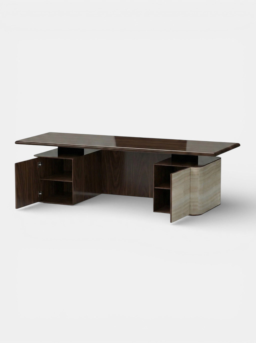 Holly ivory onyx and wood desk side view - premium Italian crafted marble wood combination workspace