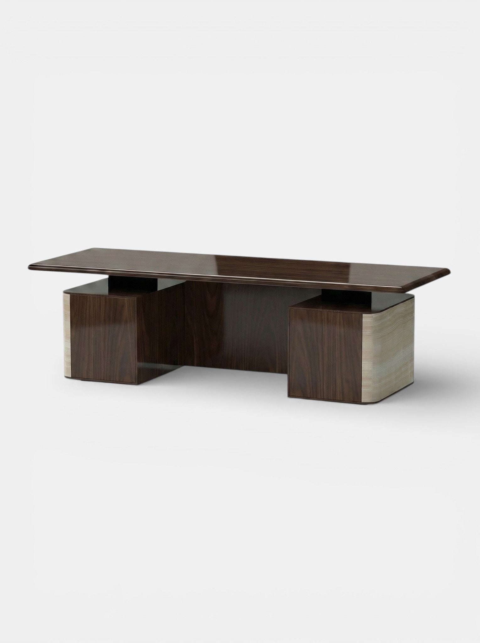 Holly ivory onyx and wood desk detail angle - handcrafted Italian luxury office furniture