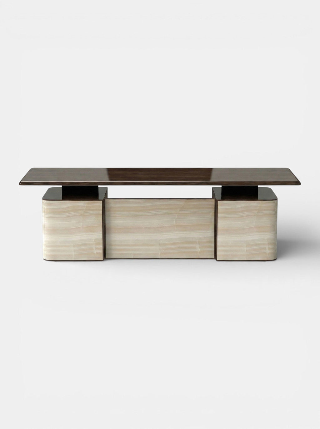 Holly ivory onyx and wood desk - luxury Italian marble and wood executive furniture design