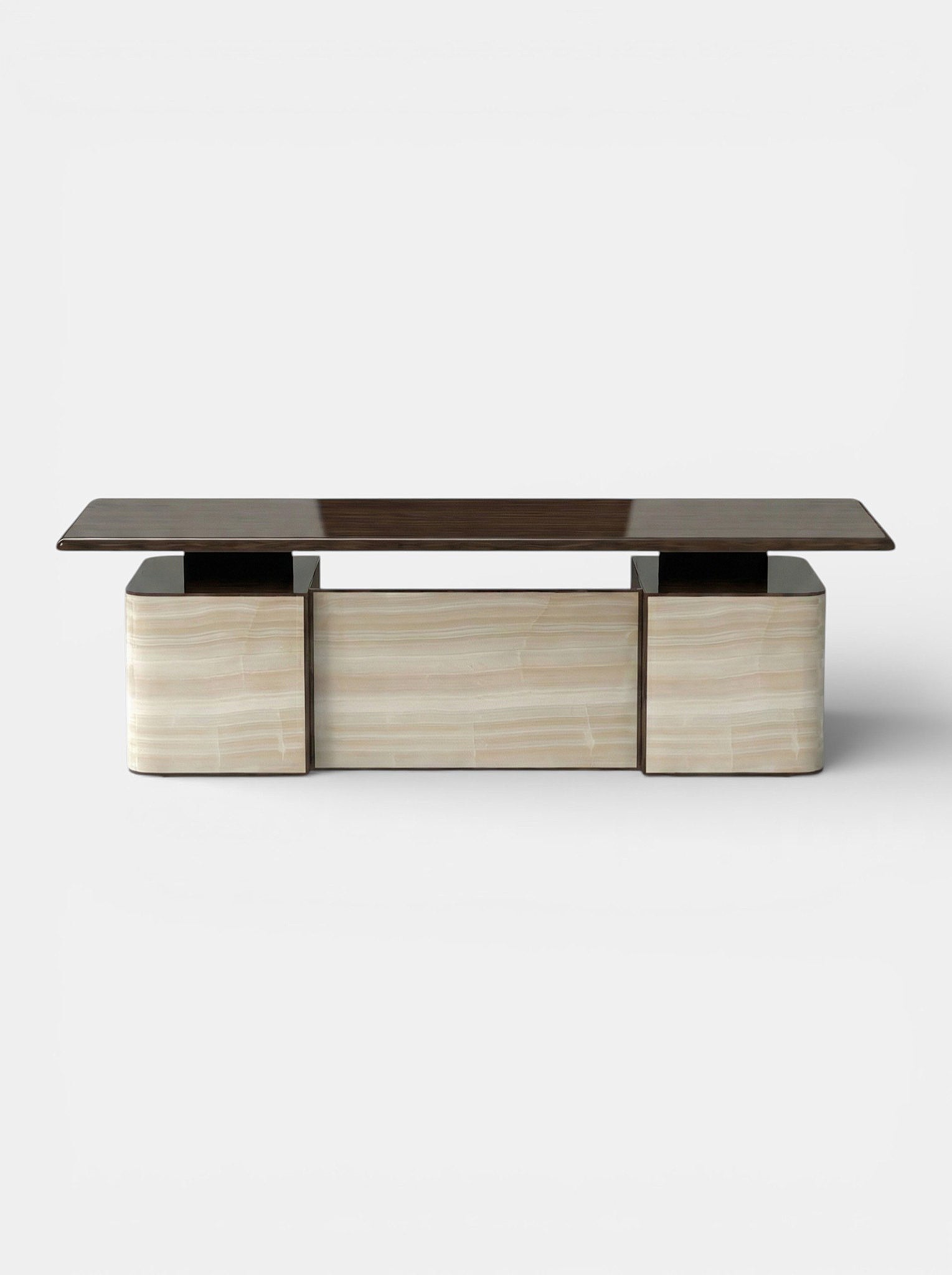 Holly ivory onyx and wood desk - luxury Italian marble and wood executive furniture design