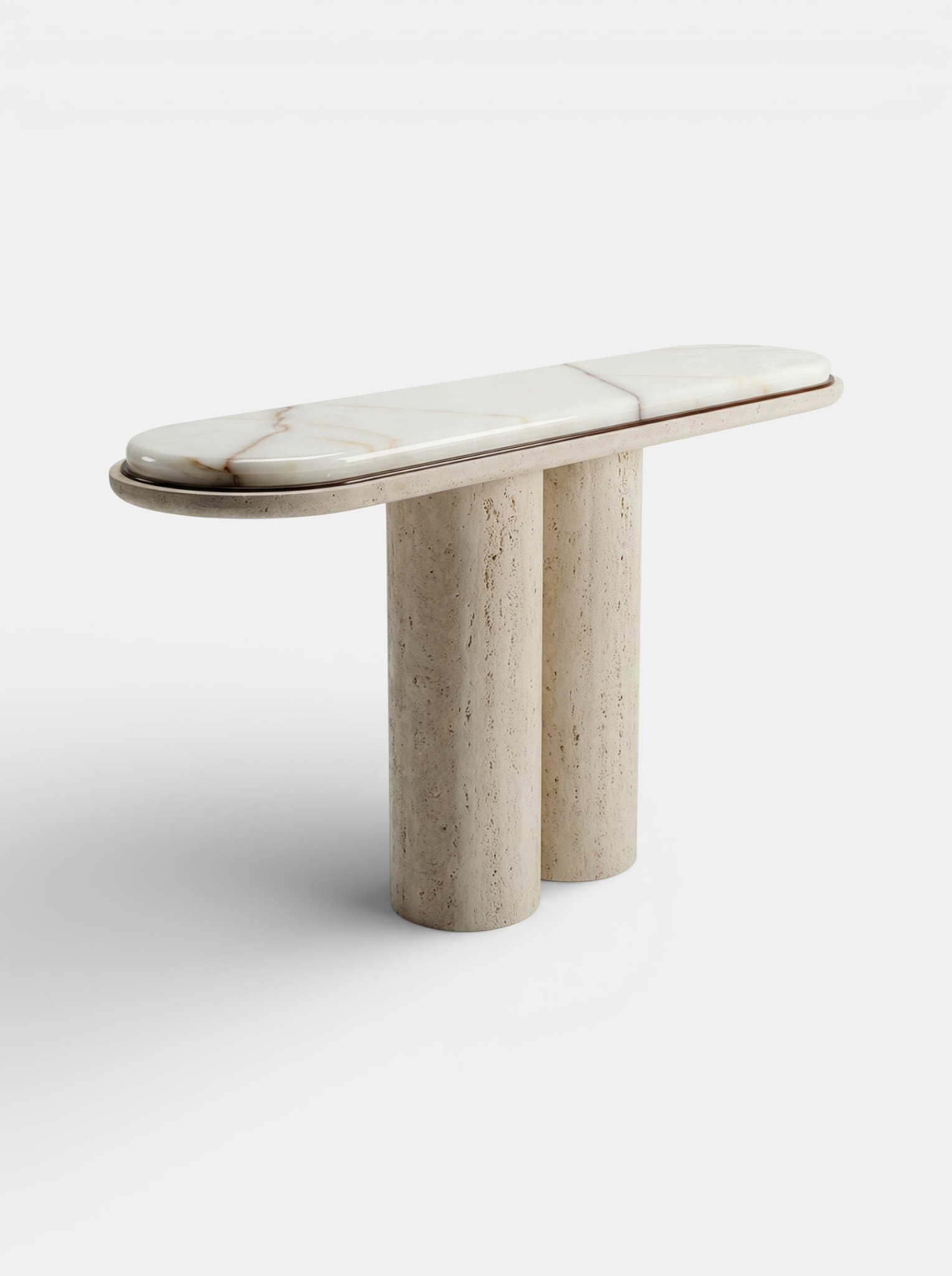 Travertine onyx Ida console table - Italian luxury marble furniture - three-quarter right view