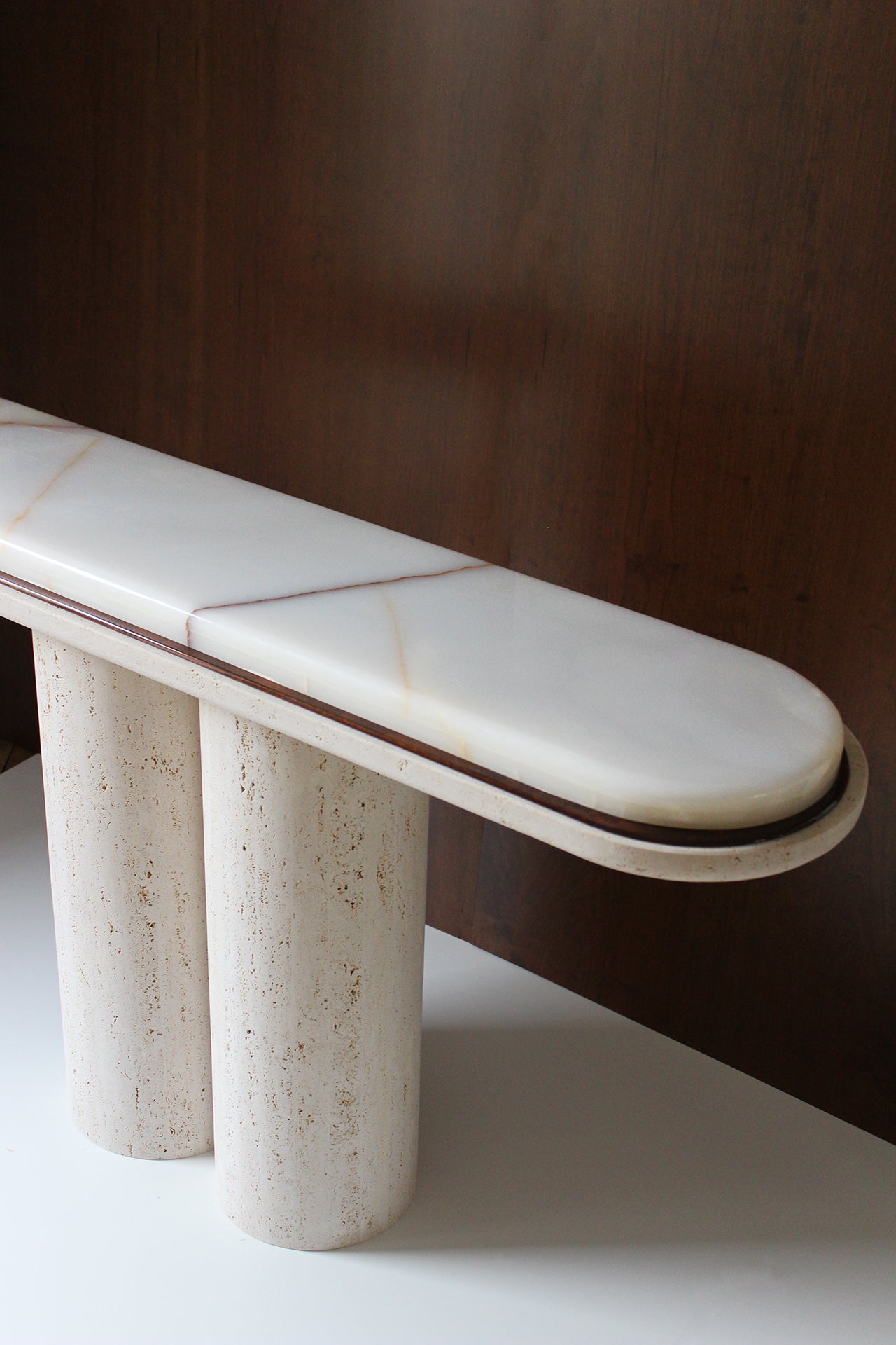 Italian onyx travertine Ida console - luxury marble furniture with natural stone patterns - detail
