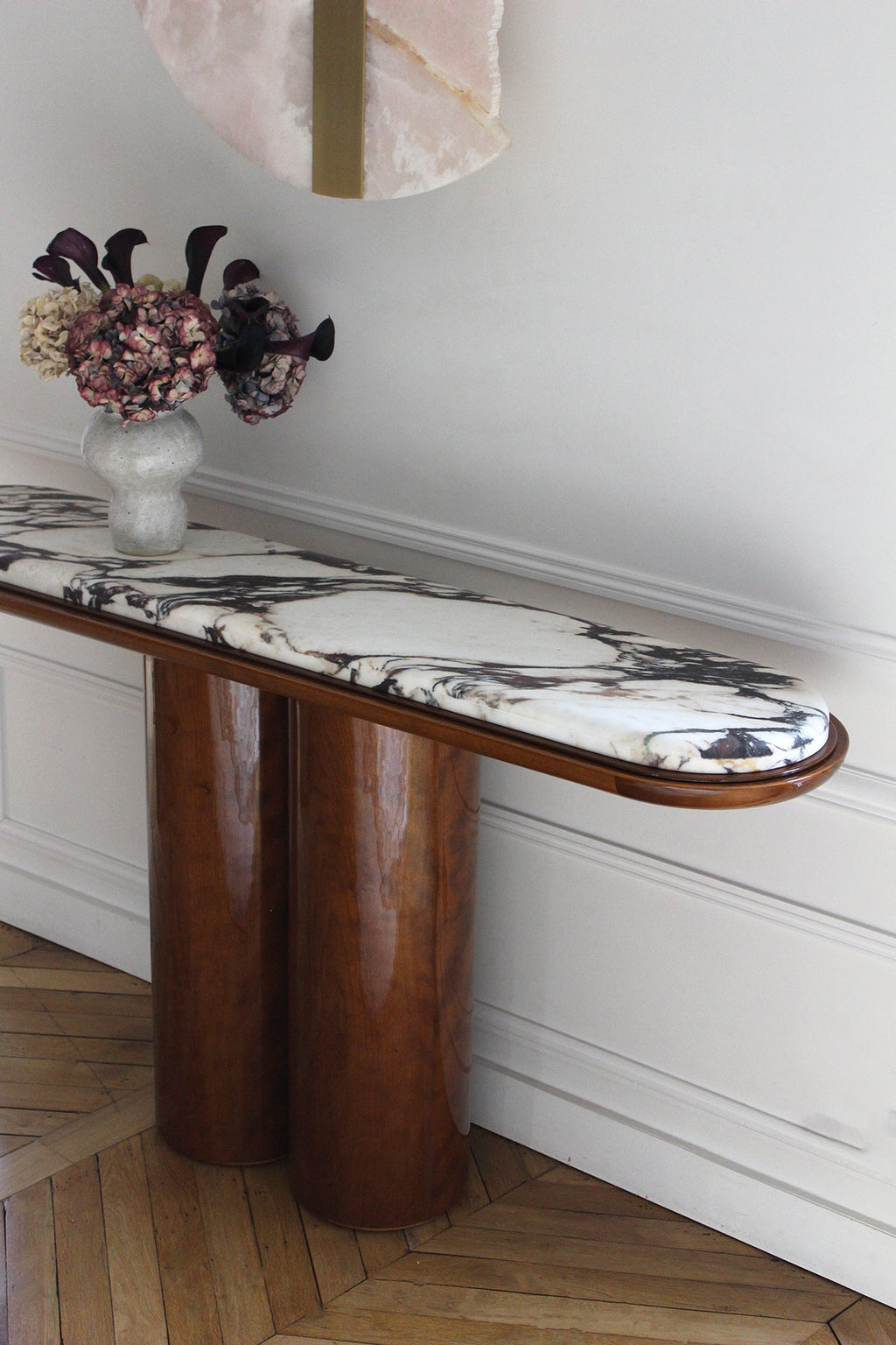 Ida console Calacatta Viola marble wood - Italian luxury furniture with elegant purple stone detailing