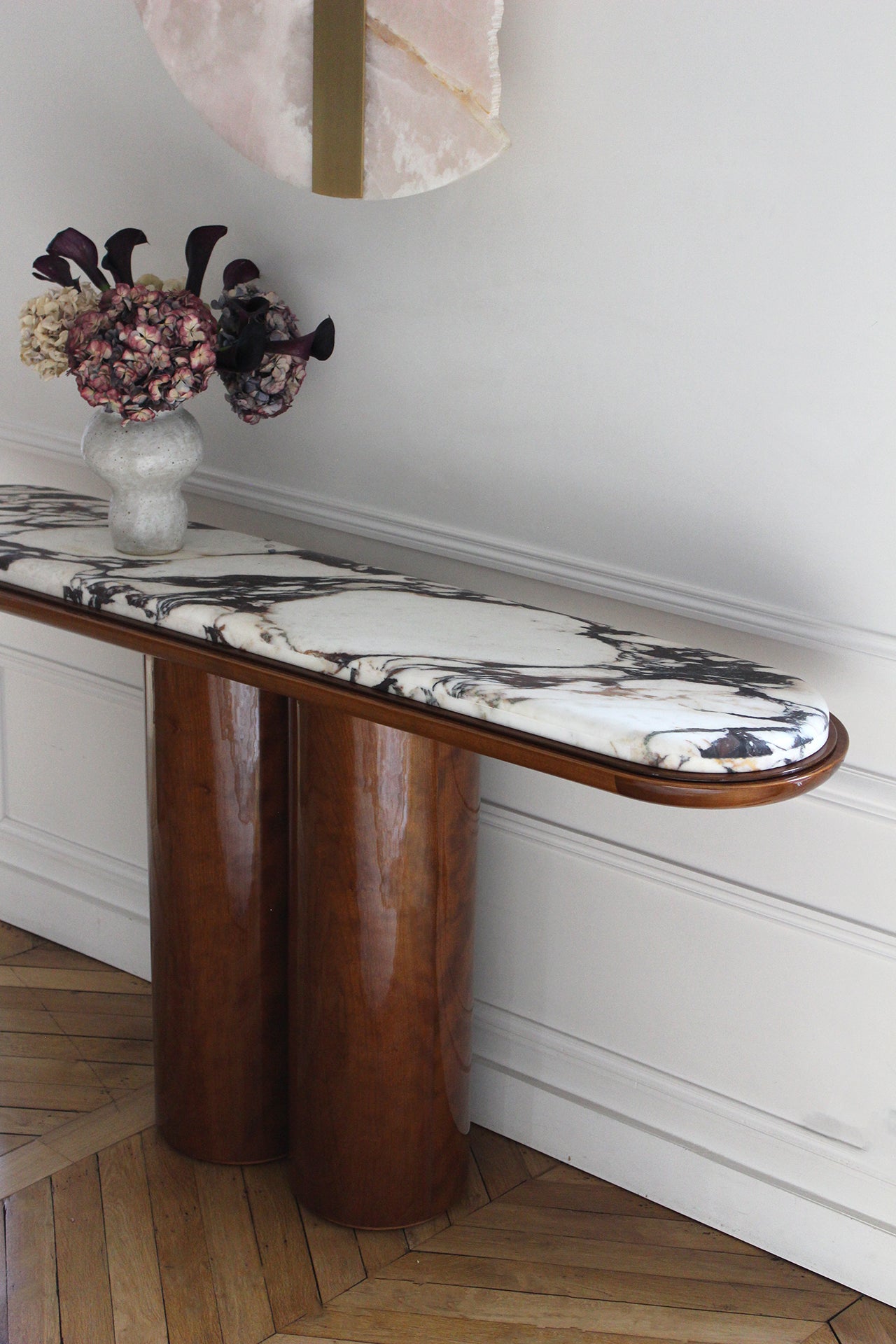 Ida console Calacatta Viola marble wood - Italian luxury furniture with elegant purple stone detailing
