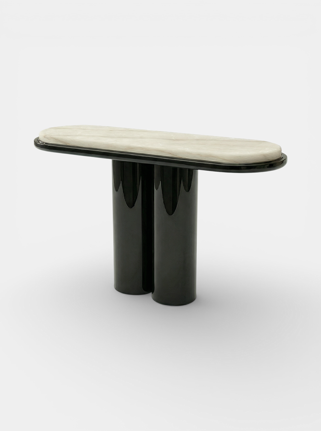 Front view Ida console black lacquer base ivory onyx surface - Italian luxury contemporary furniture