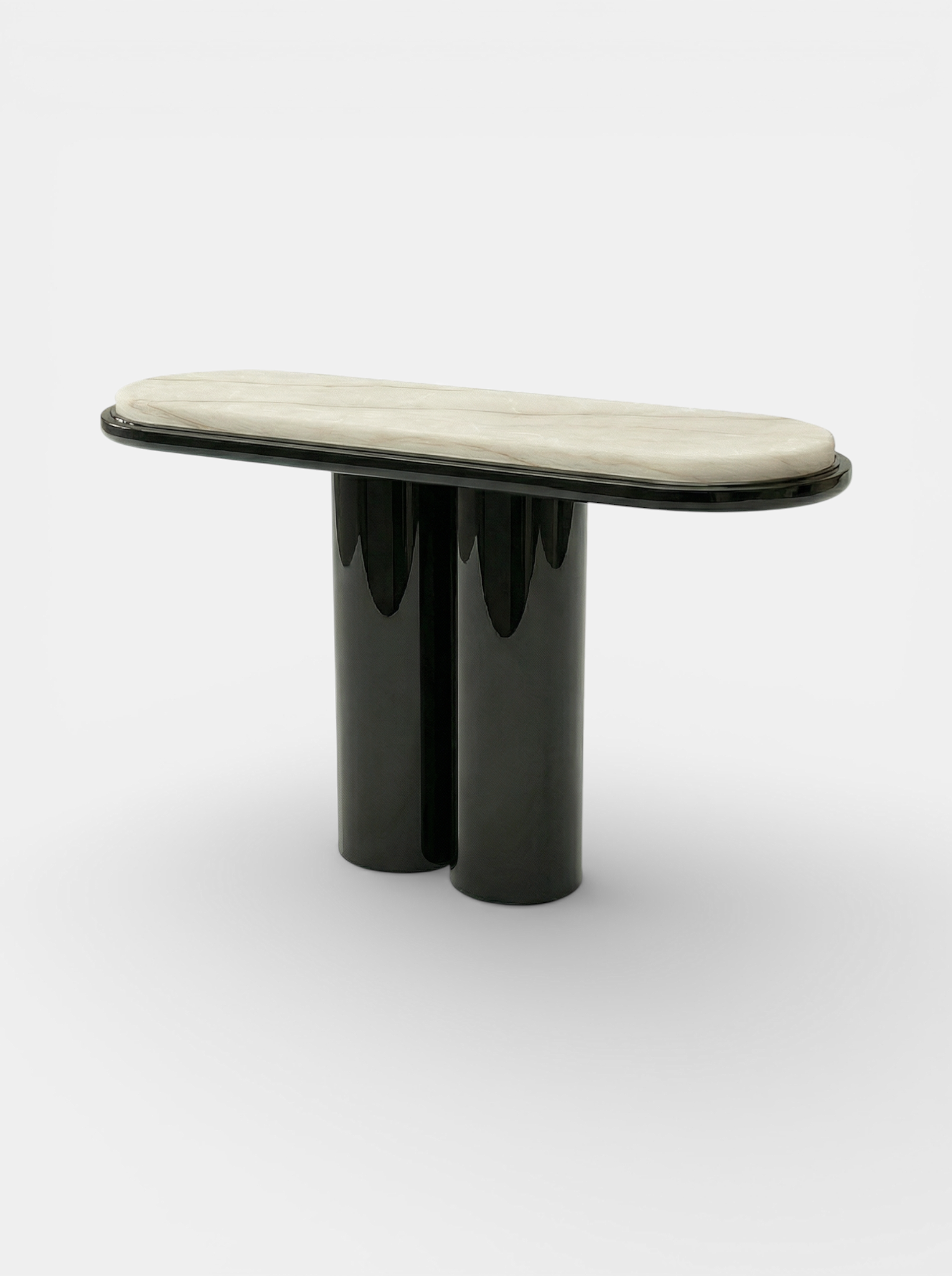 Front view Ida console black lacquer base ivory onyx surface - Italian luxury contemporary furniture