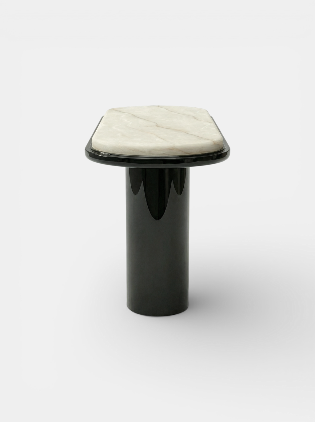 Detail shot Ida black lacquered and ivory onyx console - premium Italian marble and wood combination