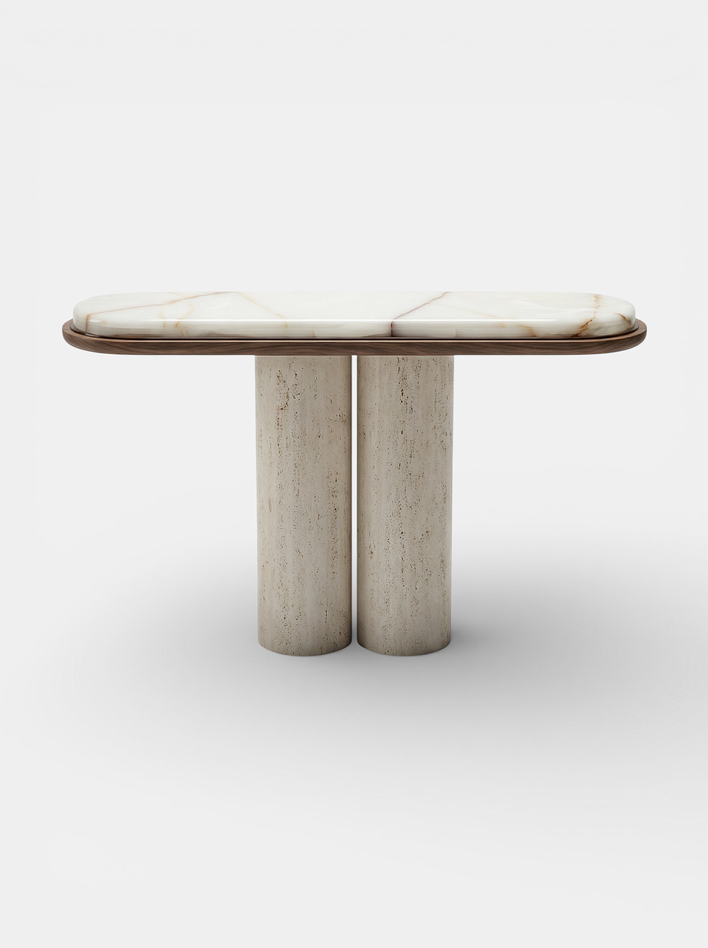Ida travertine wood onyx console - Italian luxury mixed material furniture - front display view