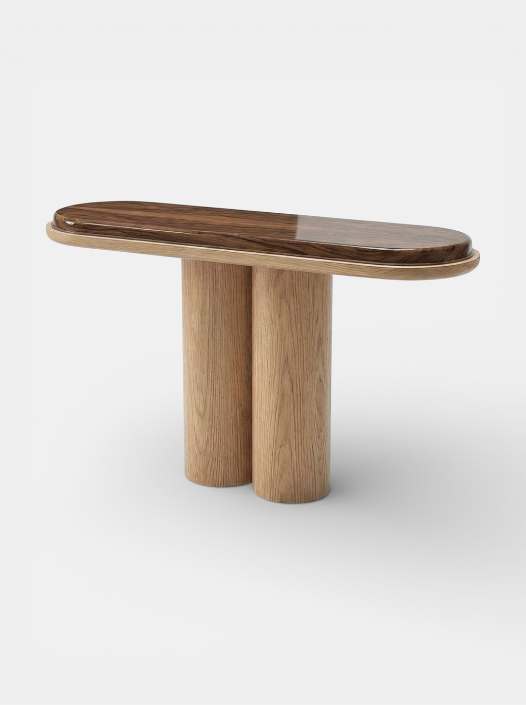 Italian oak wood Ida console - luxury wooden furniture with clean lines - three-quarter angle view