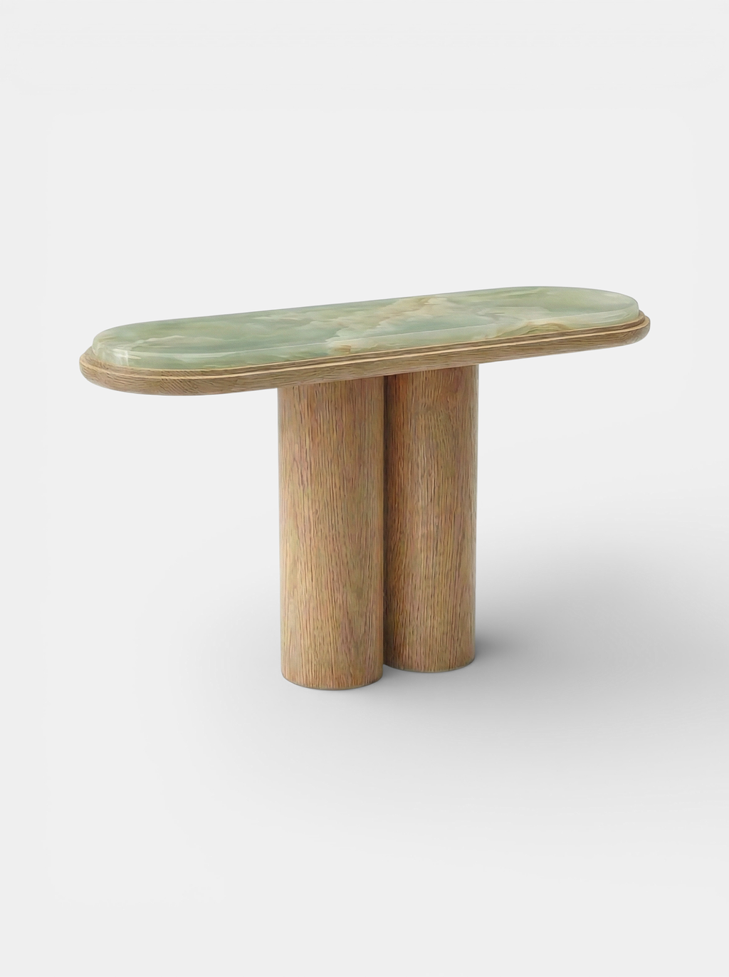 Front view Ida oak and green onyx console - MARBERA Italian crafted premium wood and marble furniture